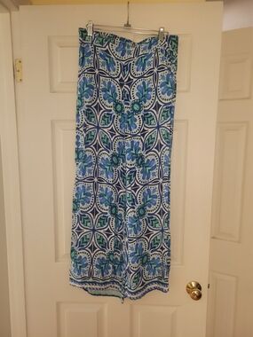 Haute Hippie Blue and Green Tile-Print Maxi Pants